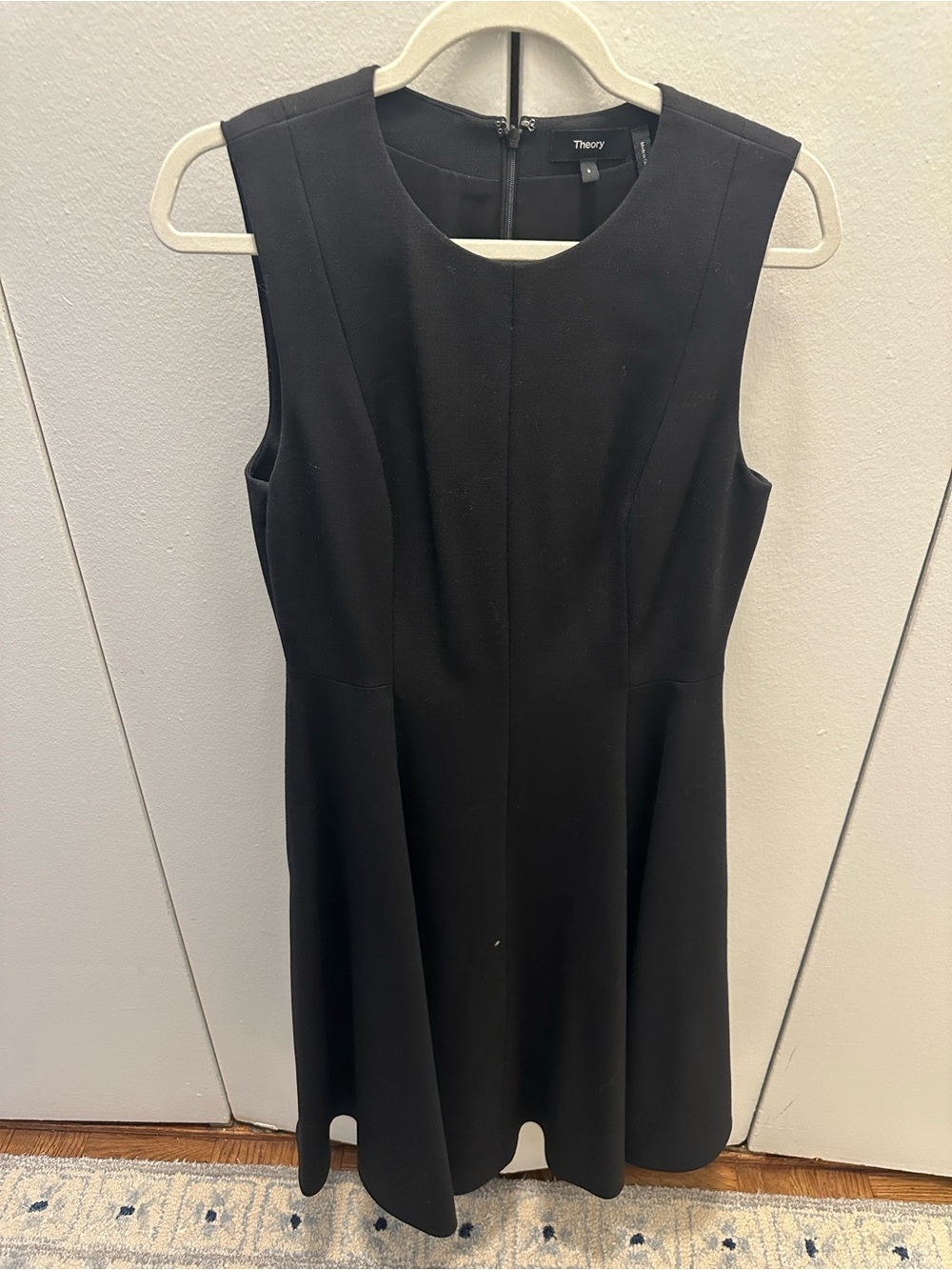 Theory Black Sleeveless A-Line Wool Blend Dress